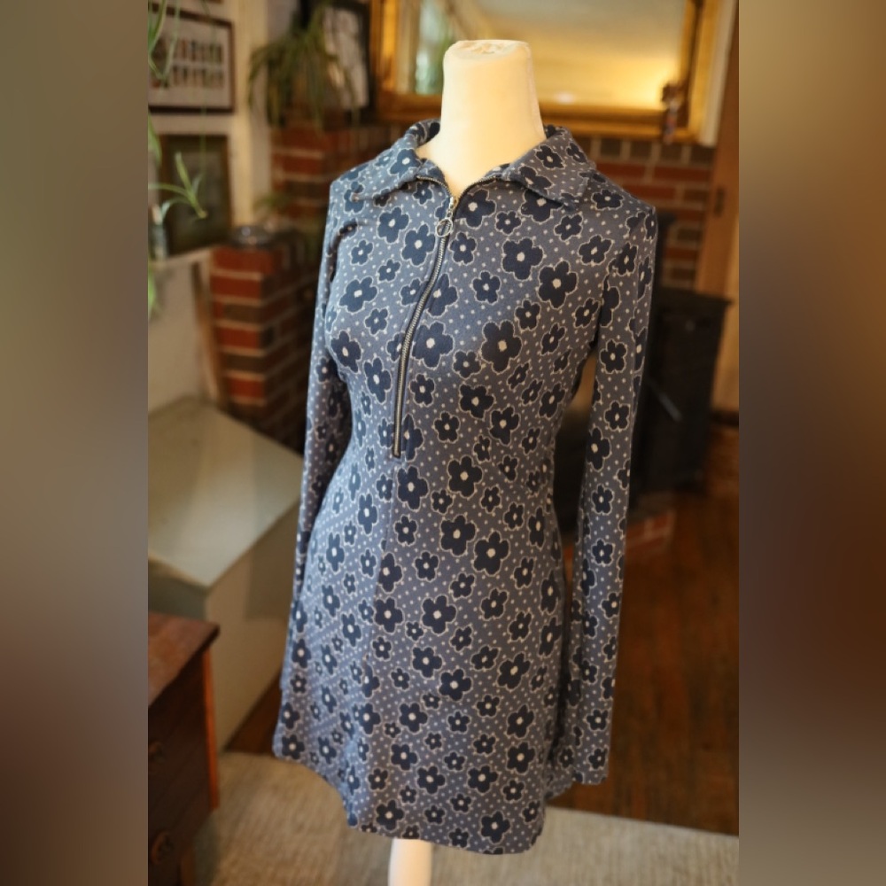 Urban Outfitters Navy Floral Long Sleeve Dress